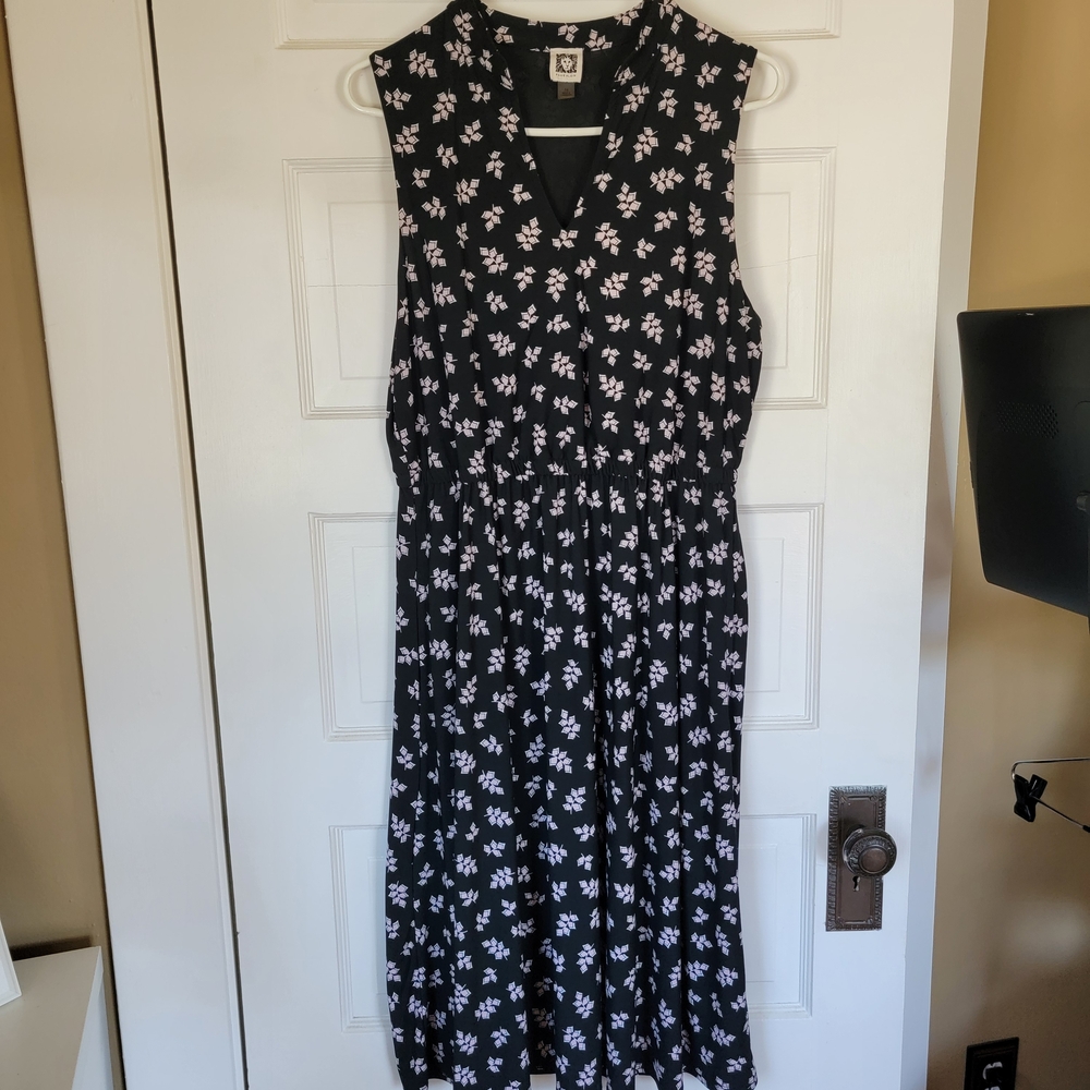 Anne Klein Black and White Floral Midi Dress